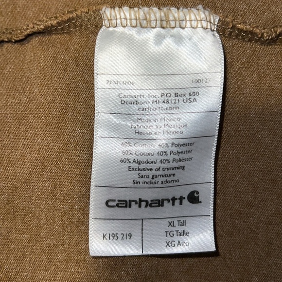 Carhartt Men’s Original Fit Tall Short Sleeve Brown Tshirt Q4 - Picture 4 of 4